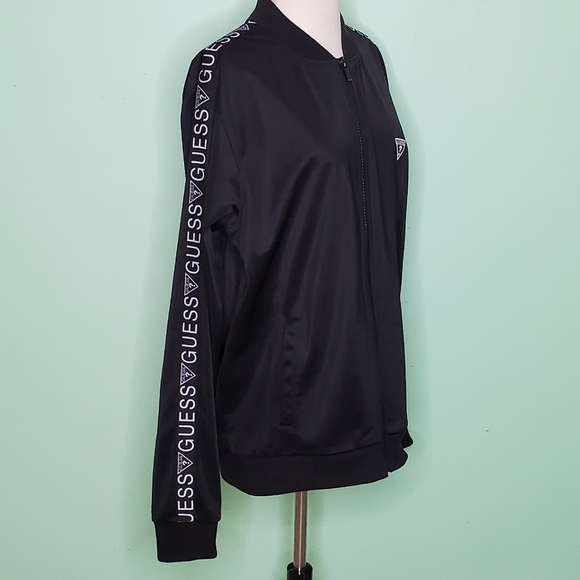 Guess Black Satin Logo Stripe Track Jacket - Picture 4 of 9